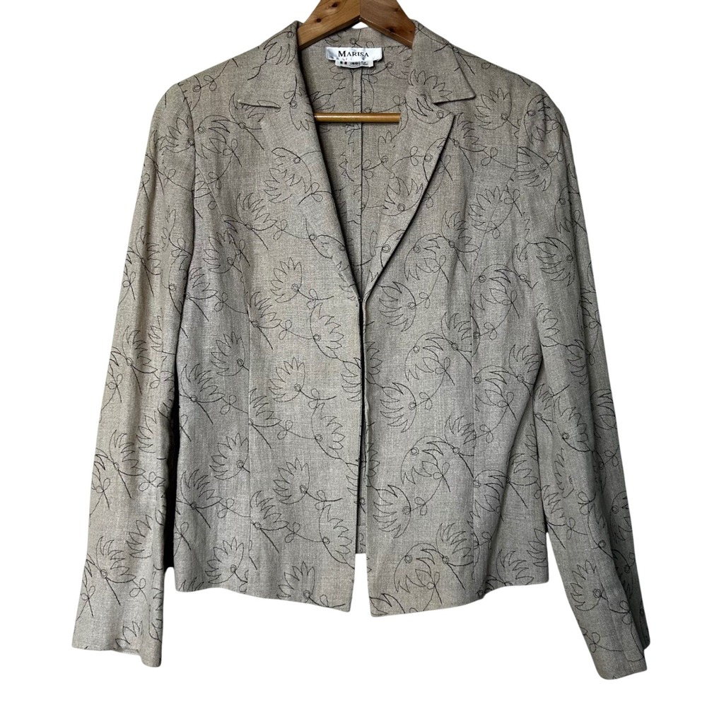 Marisa Linen Blazer Size 40 US 10 Floral Print Beige Brown‎ Career Jacket